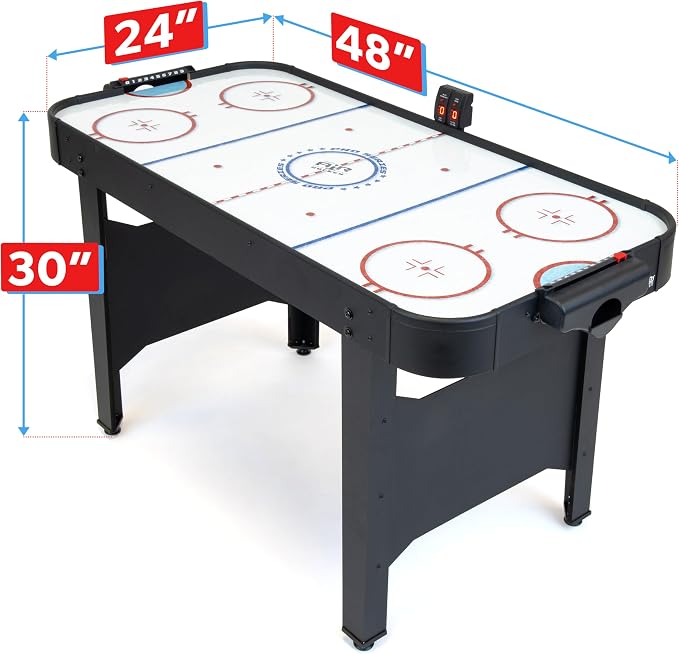 GoSports 48 Inch Air Hockey Arcade Table - Oak or Black - Includes 2 Pushers, 3 Pucks, AC Motor, and LED Scoreboard