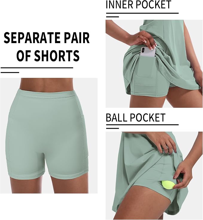 Tennis Dress for Women, Golf Dress with Shorts and Pockets Athletic Dress | Sleeveless Collared Half-Zipper Workout Sport Dress, Stretch Moisture Wicking Fabric, Tennis Golf Outfits