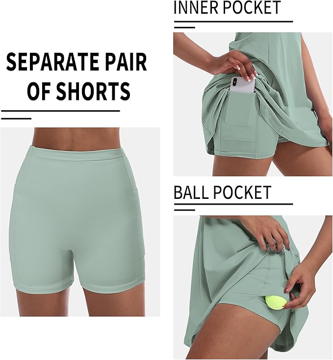 Tennis Dress for Women, Golf Dress with Shorts and Pockets Athletic Dress | Sleeveless Collared Half-Zipper Workout Sport Dress, Stretch Moisture Wicking Fabric, Tennis Golf Outfits