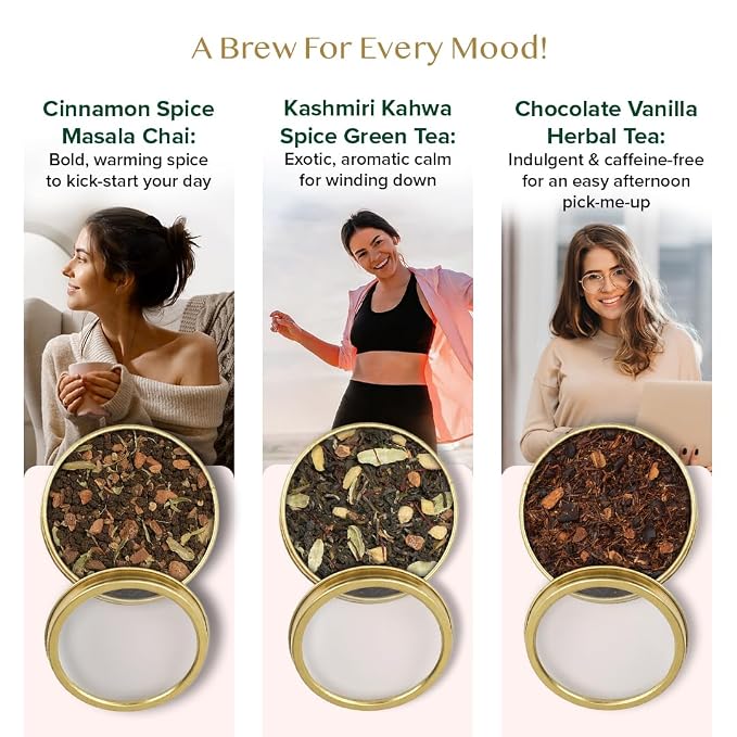 VAHDAM, BLUSH - Assorted Tea Gift Set, 3 Premium Teas in Tin Caddy Presentation Box | Loose Leaf Teas | Gift for everyone