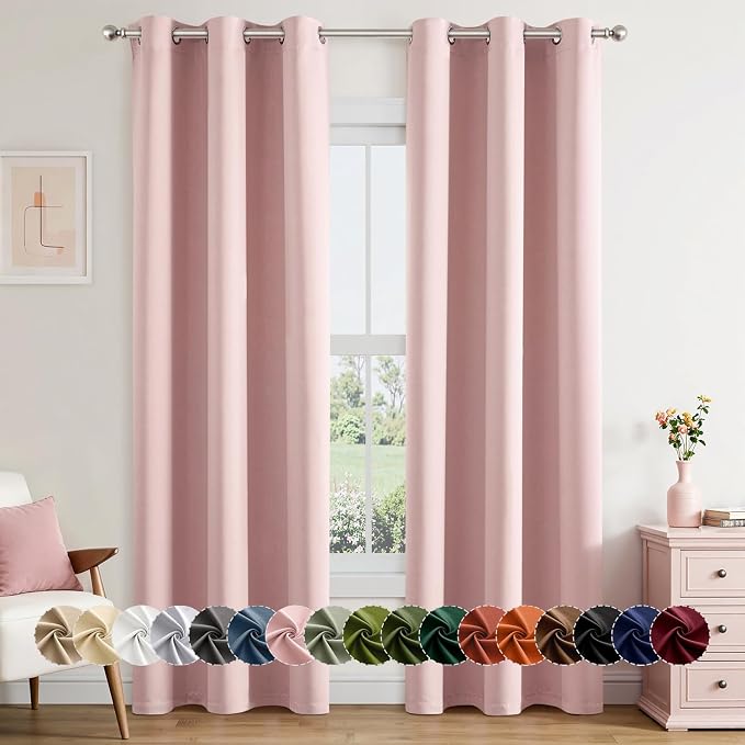 MIULEE Blackout Curtains for Bedroom 2 Panels 40 x 84 Inch Long Pink | Thermal Insulated, Living Room Darkening Grommet Drapes, Noise Reducing, Light Blocking Window Treatments