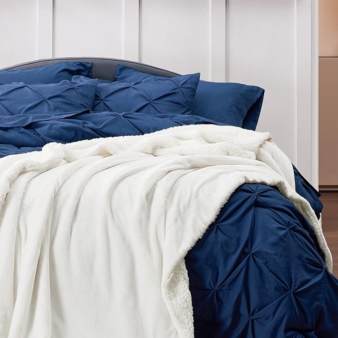Bedsure GentleSoft Sherpa Fleece Blankets King Size for Bed, Non-Heated, Thick and Warm Throw for Women and Men, Soft Fuzzy Plush King Blanket for Winter, White, 108x90 Inches