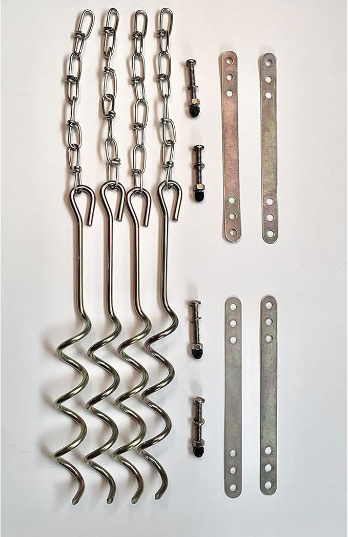 Metal Ground Anchor Kit - 4pcs Auger-Style 12 3/4" ea. All Hardware Included. Easy Assembly, Strong and Durable. for Backyard Swing Sets, Trampolines, Yard Furniture, by XDP Recreation a USA Company