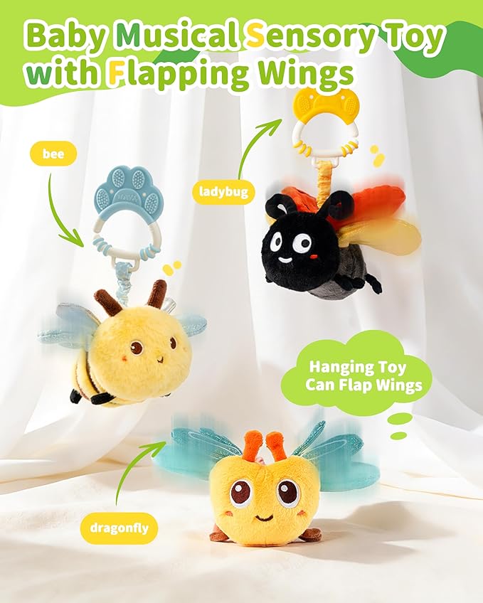 Jollybaby Musical Flying Ladybug Toy - Car Seat, Stroller, Crib & Play Gym Hanging Toys for Baby 0-6-12-24 Months, Tummy Time Sensory Toy for Infant Boys and Girls Easter Gifts