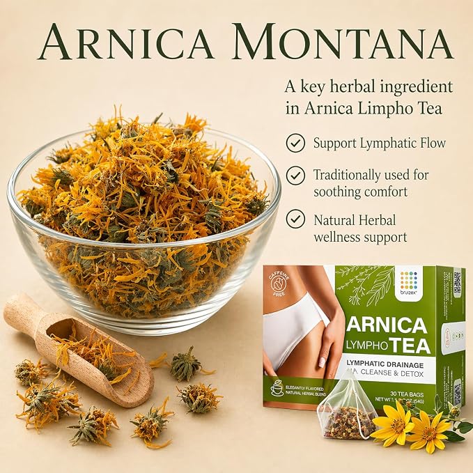 Bruizex Arnica Tea for Bruising and Swelling, Post Surgery Recovery after Liposuction, Tummy Tuck, 360 Lipo, BBL I Blend For Lymphatic Drainage Massage & Fibrosis with Ginger I 30 arnica tea bags