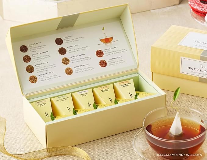 Tea Forte Premium Petite Presentation Box Gift Set Sampler, 10 Count, 2 of Each Blend Individually Wrapped Handcrafted Pyramid Infuser Bags, Assorted Classic