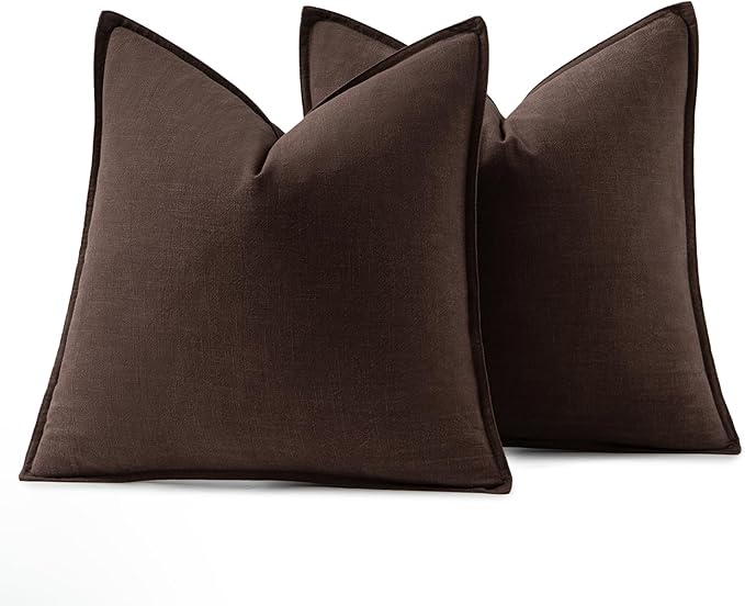 MIULEE Decorative Linen Euro Sham Pillow Covers 26x26 Dark Brown | Boho Farmhouse Fall Autumn Couch Throw Pillows for Bed, Pack of 2 Accent Modern Pillowcases, Sofa Livingroom Home Decor