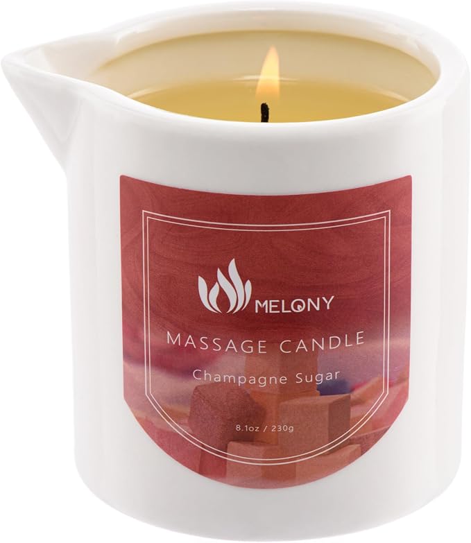 MELONY Massage Candle - Moisturizing Body Oil Candle for Home Spa - Body Massage Oils & Lotion - 8.1oz (Champagne Sugar)