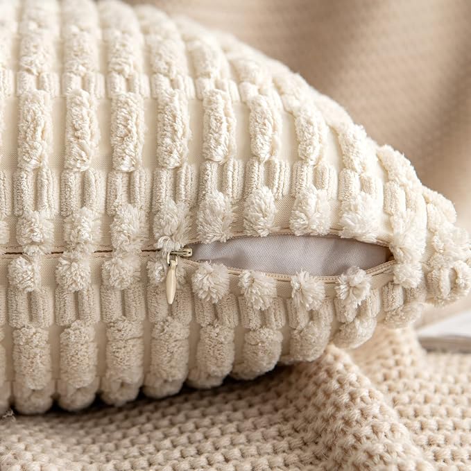 MIULEE Lumbar Corduroy Throw Pillow Cover for Bed 14x36 Cream White | Pack of 1 Soft Long Decorative Cushion Cover Boho Farmhouse Accent Pillowcase Sofa Couch Livingroom Home Decor