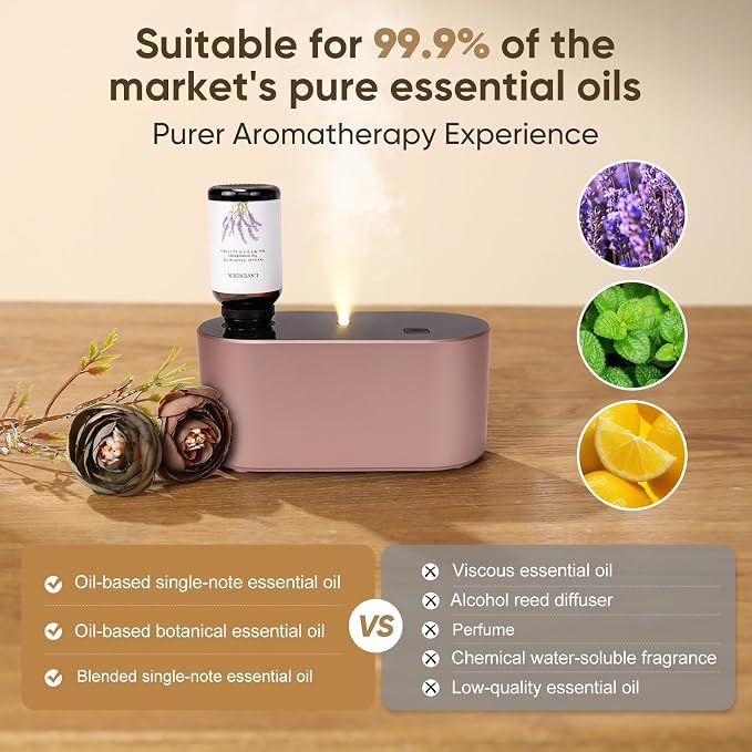 Waterless Diffuser for Home Essential Oil Diffuser, Aromatherapy Diffuser, Portable Scent Diffusers, 3 Mist Modes, Cycle Start for Bedroom, Office Studio 350-700 sq. ft Rose Gold