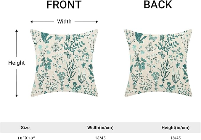 AEIOAE Summer Pillow Covers 18x18 Inch Set of 2,Teal Green Wild Flower Plant Throw Pillows Case,Seasonal Floral Outdoor Decorative Square Linen Farmhouse Decor Cushion Covers for Home Sofa Bed Couch