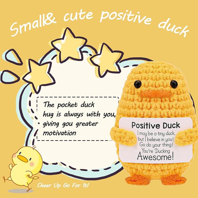 Stocking Stuffers for Men Women Adults Teens-Christmas Stockings White Elephant Gifts Emotional Support Crochet Duck with Positive Card