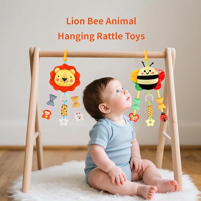 Baby Toys for 0 3 6 9 12 Months, Plush Animal Sensory Hanging Rattle,Newborn Interactive Soft Toys for Baby,Car Seat Stroller Toys Gift for Infant Boy Girl