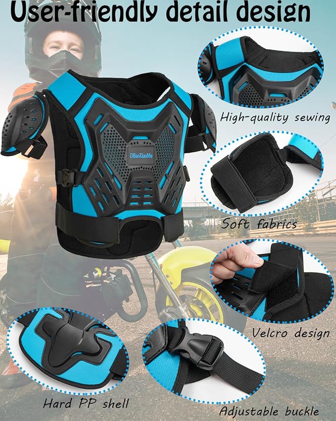 Kids Dirt Bike Gear, Youth Motocross Armor Protective Vest Suit，Children Chest Back Knee Elbow Protection for Cycling ATV