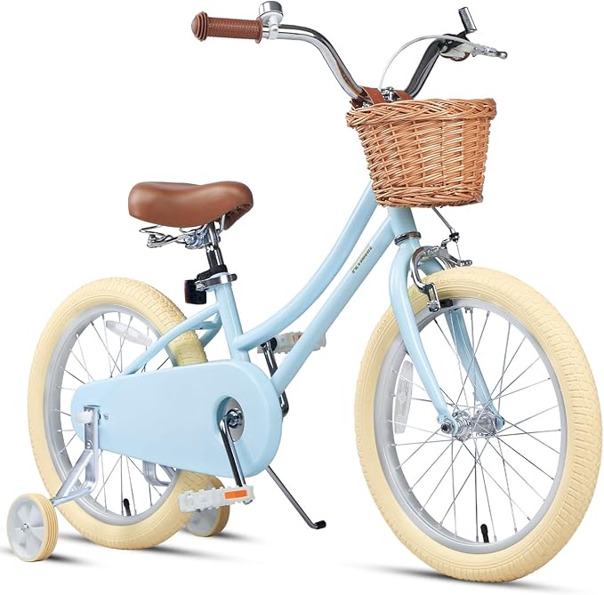 Petimini Vintage Kids Bike for Girls, 12–20 Inch Classic Bicycle with Wicker Basket & Bell, High Tensile Steel Frame, Training Wheels (12–18”), 85% Pre-Assembled, Retro Bike for Outdoor Riding