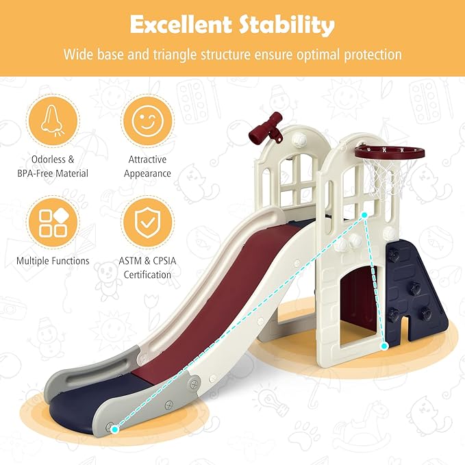 Generic FUTADA 6 in 1 Toddler Slide, Indoor & Outdoor Playground Set with Basketball Hoop, Ring Toss, Telescope, Crawl Through Space, Kids Climber Slide Gift for Indoors Outdoor Boys Girls (Blue)