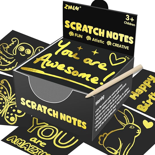 ZMLM 165 Rainbow Scratch Paper Art Crafts Mini Notes Kids Gifts 4 5 6 7 8 9 10 Years Old Girls Boys Students Teens Classroom Prizes School Supplies Birthday Party Travel Toy Activity(Gold)