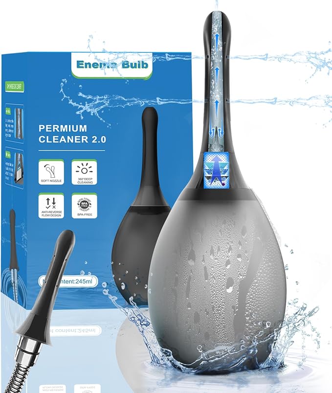 Douche for Men, Douche with 7 Water Outlets & Anti-Backflow Valve, Portable Shower Douche Rinse Kit Cleaning Device(Black)