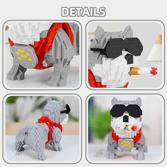 Cute Animal Bully Pitbull Micro Mini Building Blocks Kit, Mini Dog Micro Bricks Building Toys for Adults, Boys Girls, Party Favors for Kids 8-14, Christmas Birthday Gift, Carnival Prizes (998 PCS)
