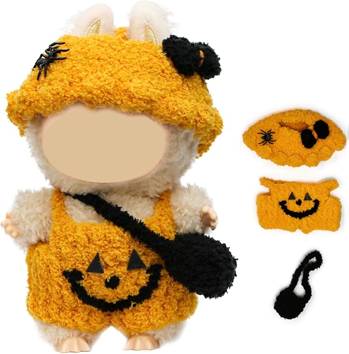17cm Doll Clothes, Halloween Witch Hat and Pumpkin Costume Set Handcrafted Crochet Halloween Clothes for 6.7"(No Doll Included)