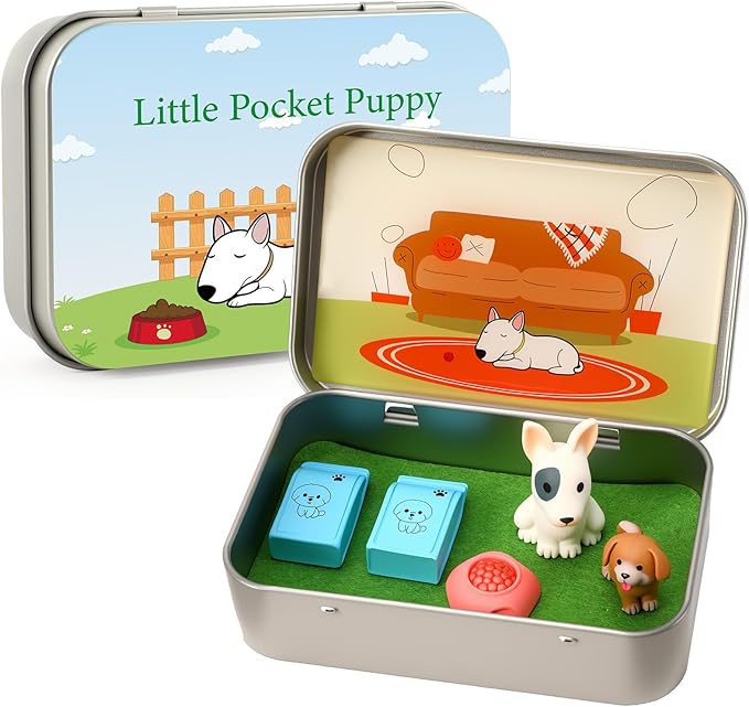 Little Pocket Puppy, Cute Pup in Tin Box, DIY Pet Dog Adoption, Travel Buddy, Gift for Kids, Pet Lovers