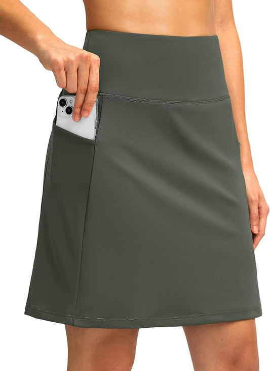 Women's 18" Skorts with 4 Side Pockets High Waisted Long Golf Skirt | Soft, Lightweight, Stretch, Breathable, Mesh Built-in Shorts, Athletic, Tennis, Dressy, Casual