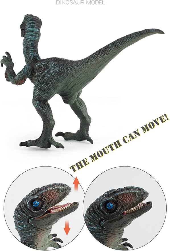 Dinosaur Toy Velociraptor Figurine with Moving Jaw, Plastic Wildlife Animal Dino Model Figurines for Birthday Gift, Kids Toys, Party Favor (Blue).