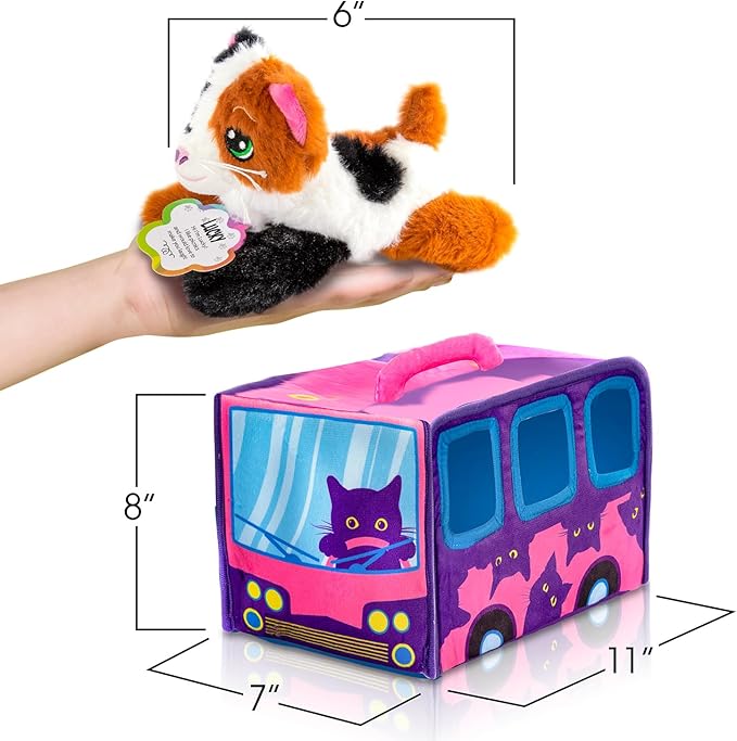 ArtCreativity 7-Piece Plush Cat Set, 6" Stuffed Animals Assortment with Carrier Bus, Cute Small Toys for Girls, Kitty Toys, Classroom, Birthday Gifts Soft Plush Kittens