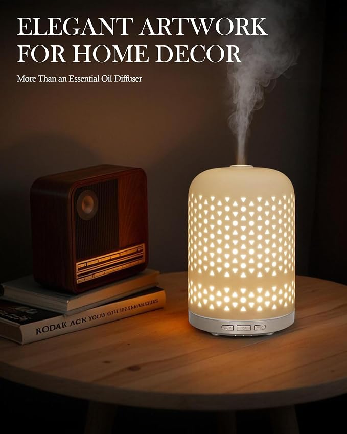 Onaboviva Essential Oil Diffuser, 2.4MHz Ultrasonic Cool Mist Aromatherapy Diffusers for Large Room, Ceramic Diffusers Decorative Aroma Diffuser, Quiet Air Diffusers for Home, Yoga, Spa, Room Decor