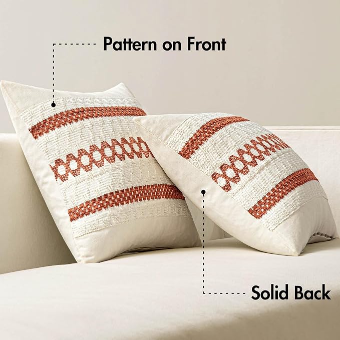 MIULEE Set of 2 Fall Burnt Orange Decorative Pillow Covers 20x20 | Farmhouse Boho Couch Throw Pillows, Modern Cotton Cushion Covers, Macrame Woven Home Decor for Bed Sofa Chair