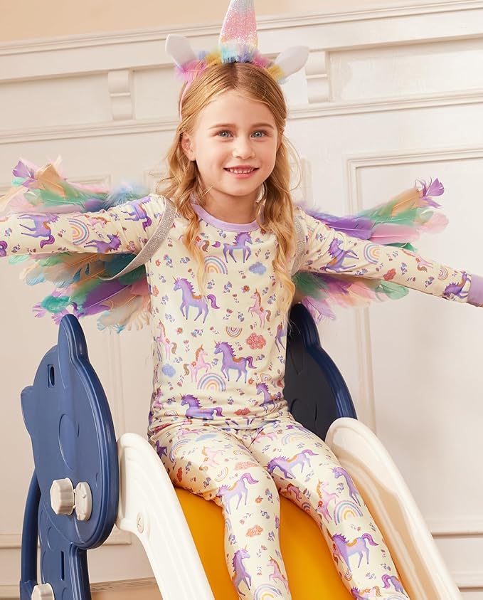 Bamboo Viscose Toddler Girls Kids Pajamas Unicorn Mermaid Pjs Long Sleeve Snug fit 12M-8Y 2pcs Soft Jammies
