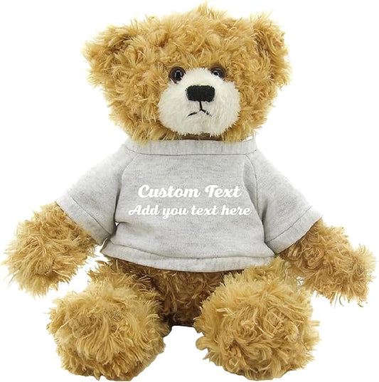Customized Beige Brandon Bear - 12 inch Personalized Stuffed Bear Plush Toy - Perfect Custom Shirt Bear Gift for Graduation Valentines Graduation Easter Holidays (Gray Shirt)