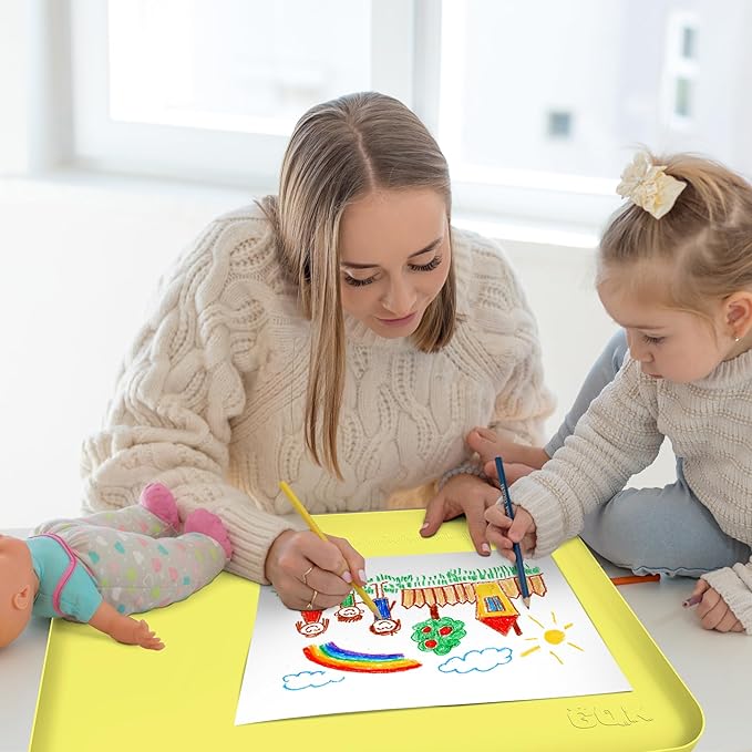 Silicone Art Mat for Crafts, 24" x 16" Painting Mat for Kids with Raised Sides to Stay Tidy, Paint Craft Mats for Clay, Resin, Slime, Jewelry-Making & Crafts Creation (Yellow)