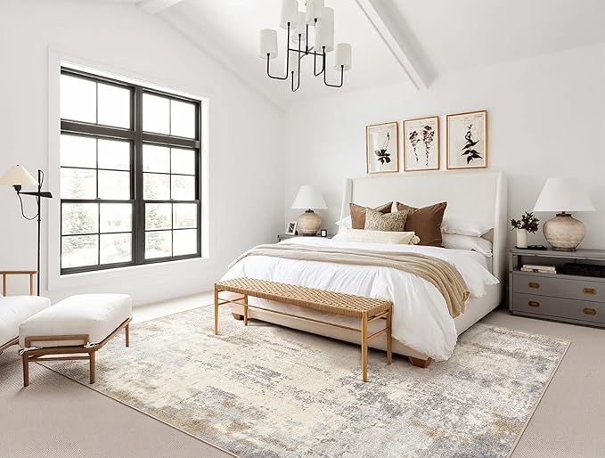 UERMEI 6x9 Area Rug Living Room Rugs - Washable Neutral Modern Abstract Soft Thin Rug Indoor Floor No Slip Rug Carpet for Bedroom Under Dining Table Home Office Decor - Light Brown/Gray