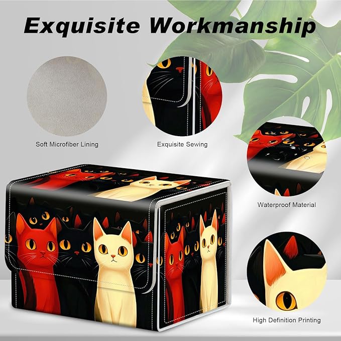 DEGDFSGR for TCG MTG Card Game Storage Box Organizer Trading Card Case Commander Deck Box Magnetic Closure Creative Pattern Up to 200 Cards, Red Cat Black Cat