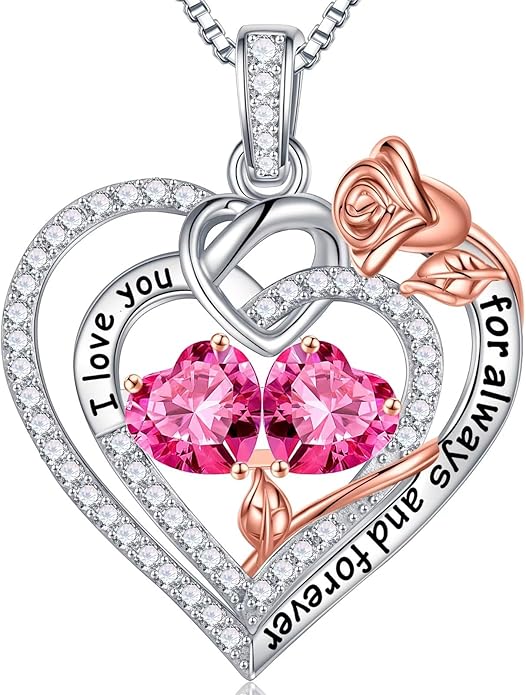 Iefil Valentines Day Gifts for Her Wife - 925 Sterling Silver Double Birthstone Necklace, Anniversary Birthday Gifts for Women, Jewelry Gift for Wife Girlfriend Mom Her