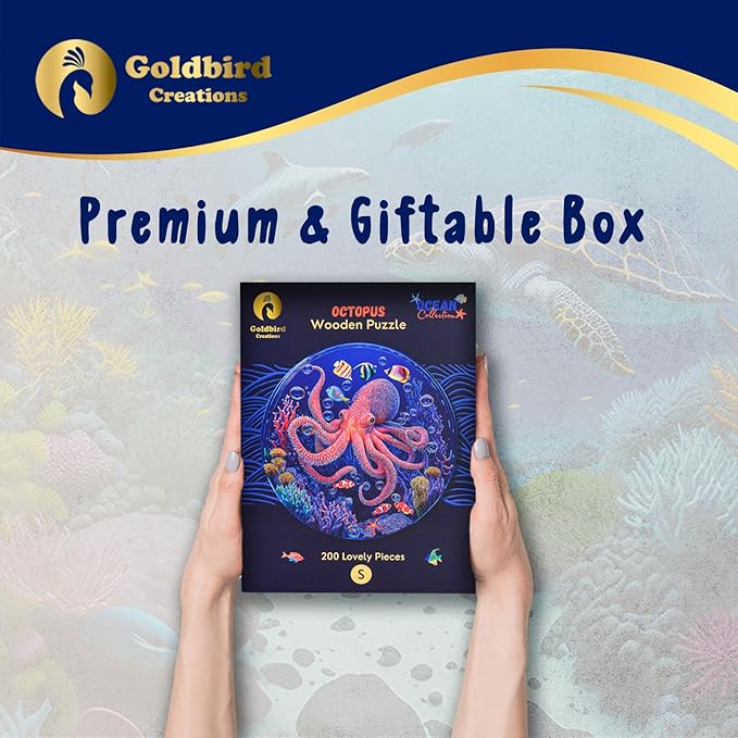 Wooden Puzzles for Adults - Eco-Friendly Wood Puzzles 200 Pieces - Premium Gift Box - Jigsaw Puzzles for Family Activity - Whimsical Shape Puzzle Pieces - Octopus