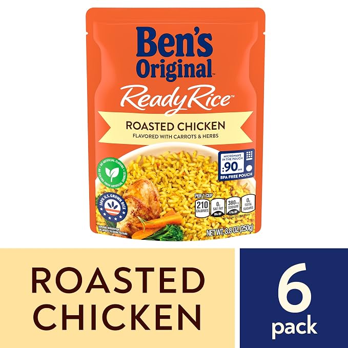 BEN'S ORIGINAL Ready Rice Roasted Chicken Flavored Rice,Easy Dinner Side,8.8 OZ Pouch,(Pack of 12)