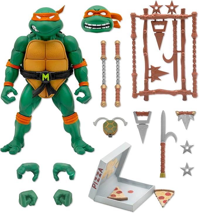 Super7 ULTIMATES! Teenage Mutant Ninja Turtles Michelangelo - 7" TMNT Action Figure with Accessories Classic Cartoon Collectibles and Retro Toys