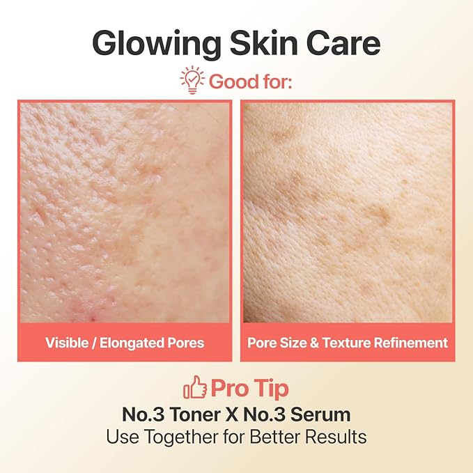 numbuzin No.3 Super Glowing Essence Toner, Fermented Toner for Skin Glow & Texture, Bifida, Niacinamide, Hydrating, Radiance-Boosting Essence, Zero Pore Care, 6.76 fl oz (200ml)