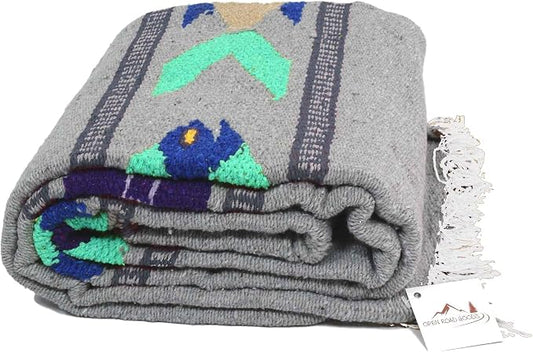 Open Road Goods Thick Mexican Yoga Blanket - Serape Fish Design - Handmade (Grey)