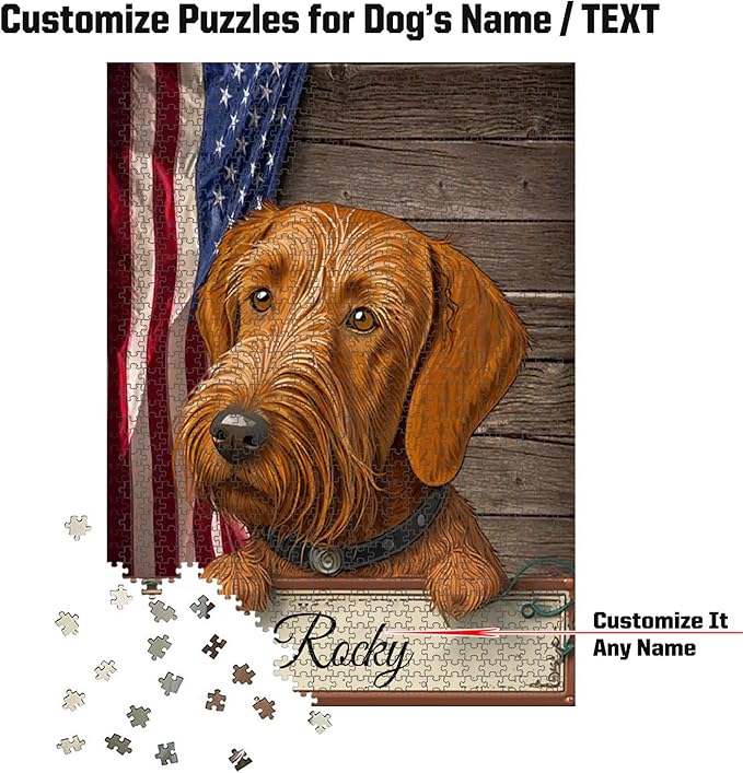 Custom Wooden Jigsaw Puzzles with Your Dog's Name on Wirehaired Vizsla Art Print - 300 500 1000PCS Puzzles Game and Home Wall Decor
