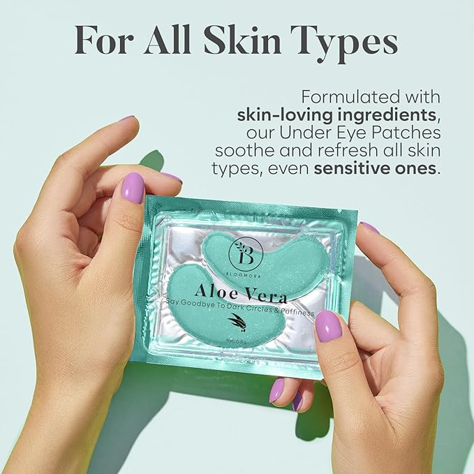 BLOOMORA Aloe Vera Under Eye Patches (30 PAIRS), For Puffy Eyes and Dark Circles, Under Eye Mask with Hyaluronic Acid & Hydrolyzed Collagen, Deeply Hydrating Formula, Patch Yeux
