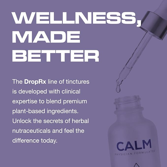 DropRx Calm - Organic Calming Supplement for Adults - Kava Kava, Lemon Balm, Lavender & Chamomile Liquid Drops - Herbal Relaxation Blend - Natural Sleep & Zen Support (2 fl oz)