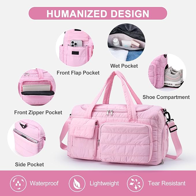 Small Gym Bag for Women, Travel Duffle Bag Carry On Weekender Bag with Shoe Compartment
