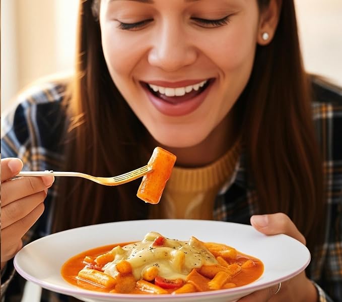 BBOM Instant Korean Tteokbokki Pouch – Sweet & Spicy Street Food – Easy and Convenient Preparation – Includes Tray, Rice Cakes & Powder Sauce, 3 Flavors_5.19oz (147g) x 2ea (Rosé)