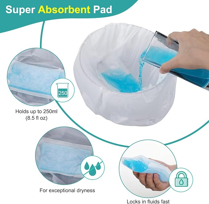 Reallnaive 120 Pcs Travel Potty Bags Liners with Absorbent Pads Disposable Car Potty Portable Training Bags for Seat Bed Pan Liners for Toddler Travel Fit Most Potty Chairs