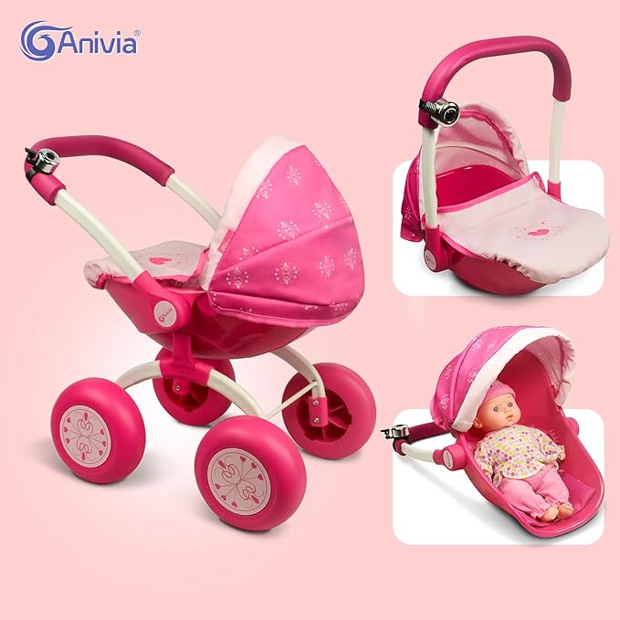 ANNIVIA Baby Doll Stroller - Metal Fold Up and Down Pram Carriage for Dolls