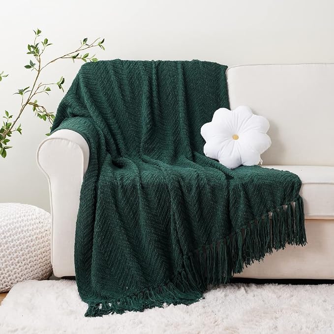 BATTILO HOME Christmas Green Throw Blanket Couch, 50''x60'' | Knit Throw Blanket Versatile Chair, Super Soft Warm Christmas Decor Throw Tassels Bed,Sofa and Living Room