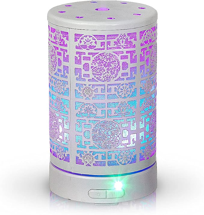 AROMAR Essential Ultrasonic Oil Diffuser Cool Mist Humidifier & Aromatherapy Metal Diffusers for Essential Oils with Auto Shut-Off and 7 Colors LED for Home and Office (White Oriental)